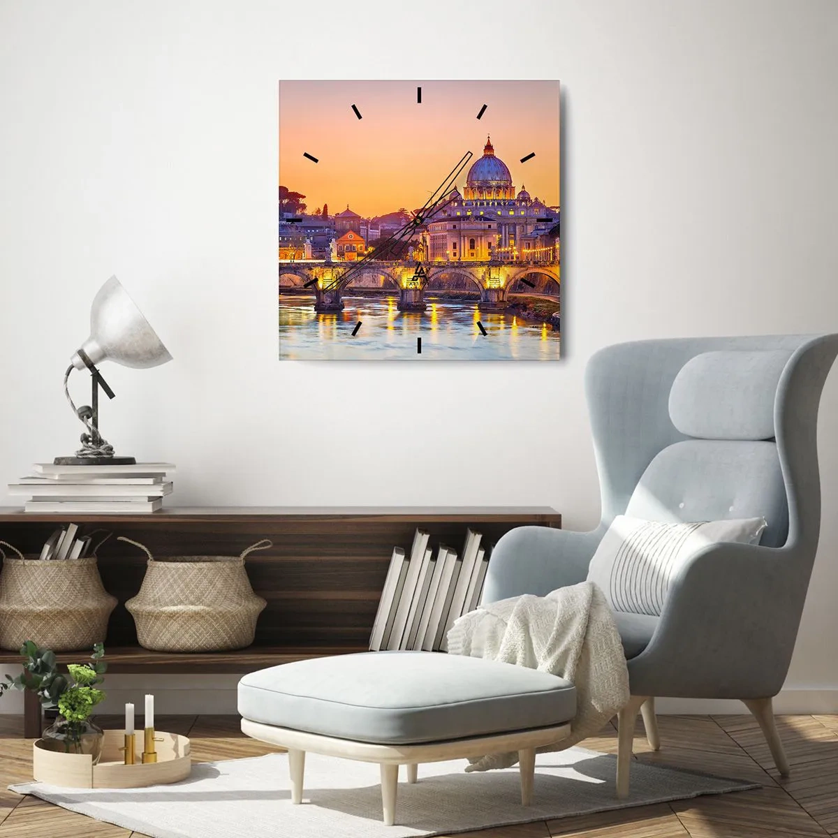 Horloge murale - Pendule murale - Coucher de soleil sur la ville éternelle - 40x40 cm