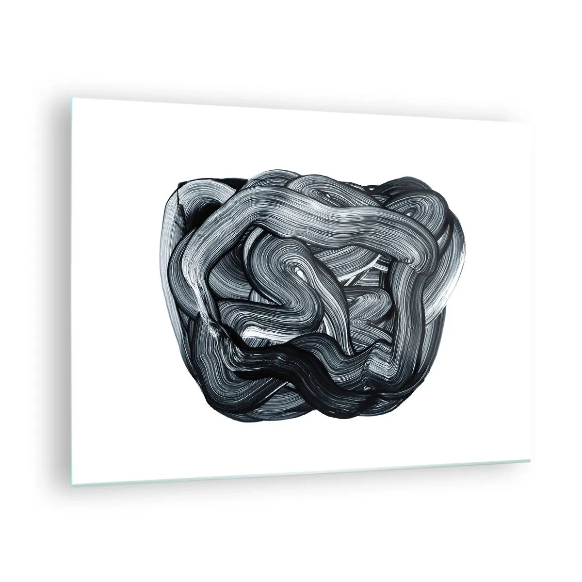 Impression sur verre - Image sur verre - Abstraction de coups de pinceau en noir et blanc - 70x50cm - Ce n'est pas si simple - Décoration murale moderne pour le salon et la chambre ARTTOR