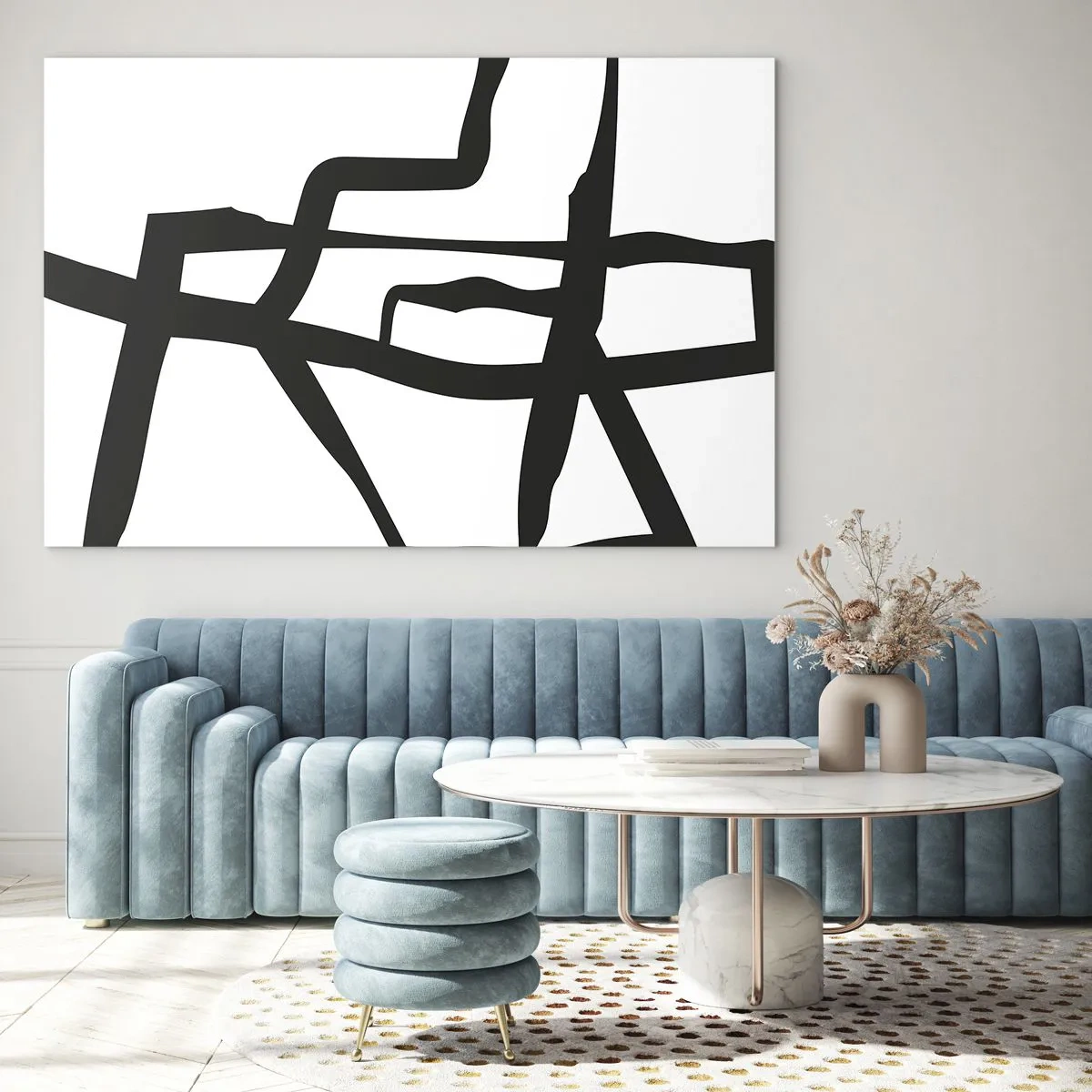 Impression sur verre - Image sur verre - Une structure abstraite en noir et blanc ressemblant à un plan urbain. - 70x50cm - Conception noir et blanc - Décoration murale moderne pour le salon et la chambre ARTTOR