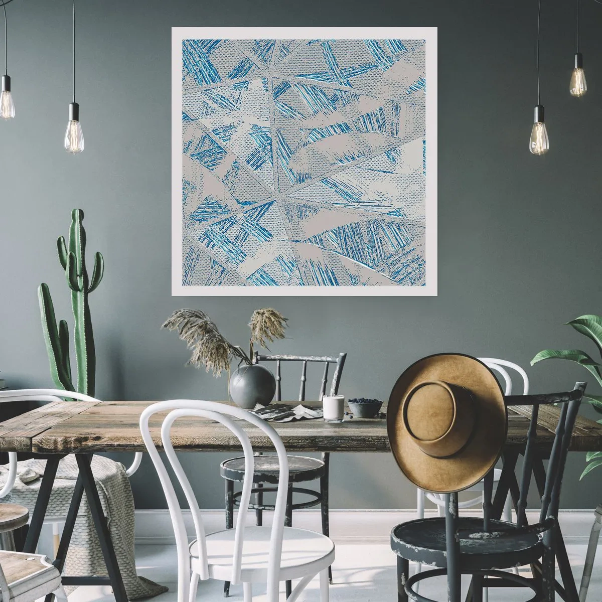 Affiche - Poster - Dans un labyrinthe bleu-gris - 60x60 cm