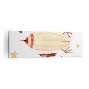 Impression sur toile - Image sur toile - Un dirigeable peint à la main sur fond d'étoiles - 160x50cm - Dirigeable - Décoration murale moderne pour le salon et la chambre ARTTOR