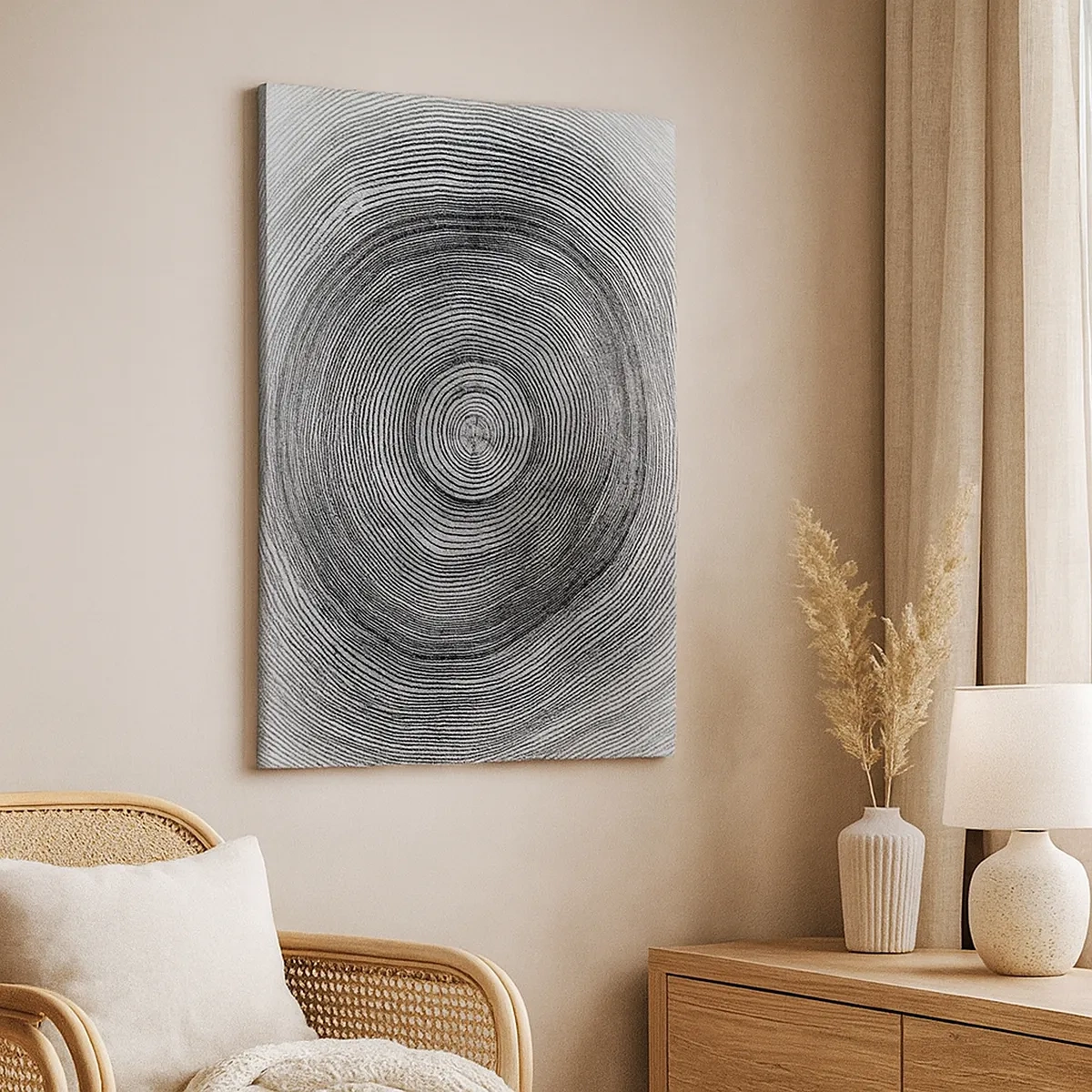 Impression sur toile - Image sur toile - Motif de cernes d'arbre noir et blanc montrant une coupe transversale du tronc - 50x70cm - Signe du temps - Décoration murale moderne pour le salon et la chambre ARTTOR