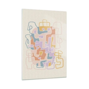 Impression sur verre - Image sur verre - Un labyrinthe coloré de lignes sur un fond crème - 50x70cm - Labyrinthe – une aventure joyeuse - Décoration murale moderne pour le salon et la chambre ARTTOR