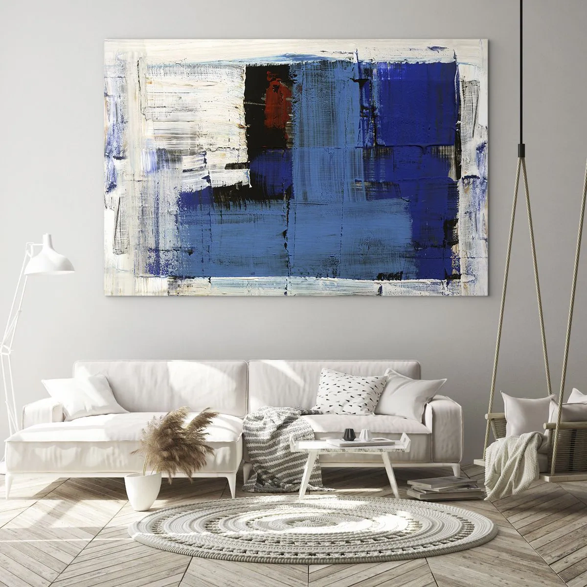 Impression sur verre - Image sur verre - Une composition abstraite avec une couleur bleue dominante. - 70x50cm - Secret de bleu - Décoration murale moderne pour le salon et la chambre ARTTOR