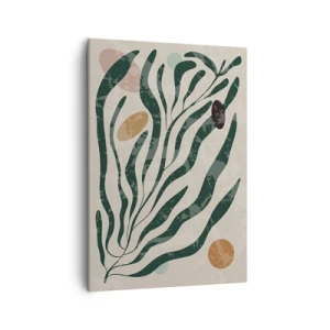 Impression sur toile - Image sur toile - Lignes et formes organiques en vert et beige - 50x70cm - Parmi la verdure - Décoration murale moderne pour le salon et la chambre ARTTOR