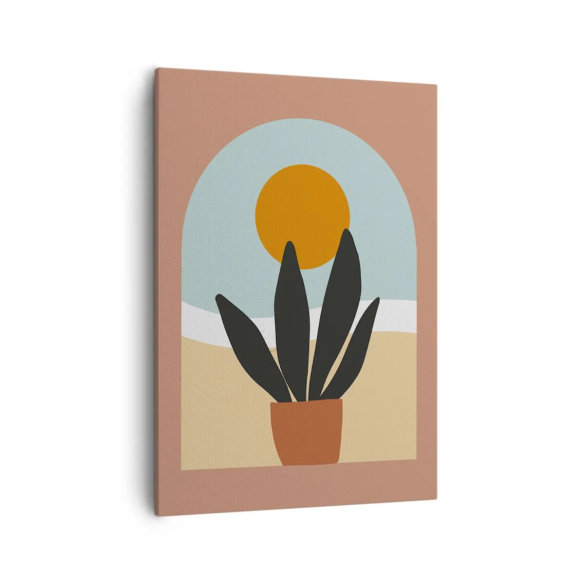Impression sur toile - Image sur toile - Une plante noire dans un pot contre le soleil - 50x70cm - Petits bonheurs - Décoration murale moderne pour le salon et la chambre ARTTOR