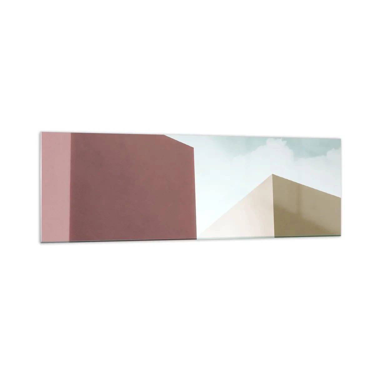 Impression sur verre - Image sur verre - Architecture minimaliste avec des blocs pastel et du ciel - 160x50cm - La géométrie d'un été ensoleillé - Décoration murale moderne pour le salon et la chambre ARTTOR