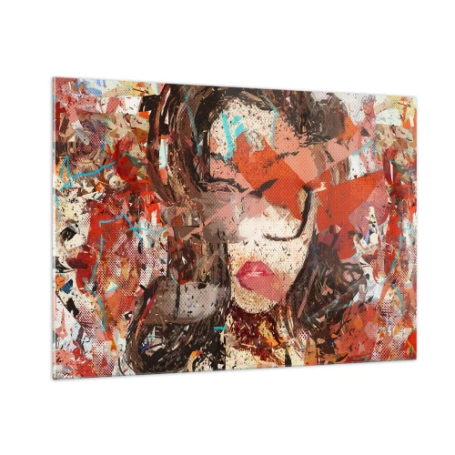 Impression sur verre - Image sur verre - Portrait abstrait d'une femme dans les tons de rouge et de beige - 100x70cm - Personne ne sait ce que tu es vraiment - Décoration murale moderne pour le salon et la chambre ARTTOR