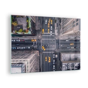 Impression sur verre - Image sur verre - Vue aérienne d'une intersection très fréquentée de la ville - 70x50cm - Un choix simple - Décoration murale moderne pour le salon et la chambre ARTTOR