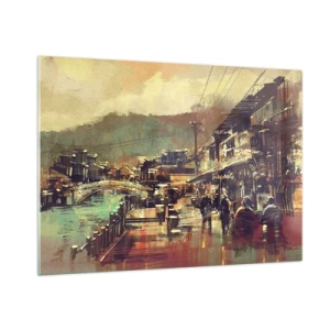 Impression sur verre - Image sur verre - Un paysage de rue dans un style pictural avec un motif de pont et de canal. - 100x70cm - La vie comme une richesse de gris - Décoration murale moderne pour le salon et la chambre ARTTOR