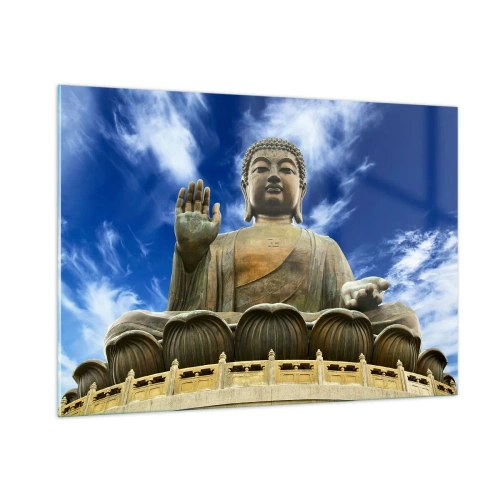 Impression sur verre - Image sur verre - Une grande statue de Bouddha contre un ciel bleu - 100x70cm - Vivre sans peur - Décoration murale moderne pour le salon et la chambre ARTTOR