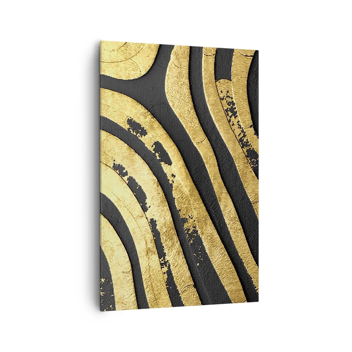 Impression sur toile - Image sur toile - Vagues abstraites dorées sur fond noir - 80x120cm - Tout coule - Décoration murale moderne pour le salon et la chambre ARTTOR