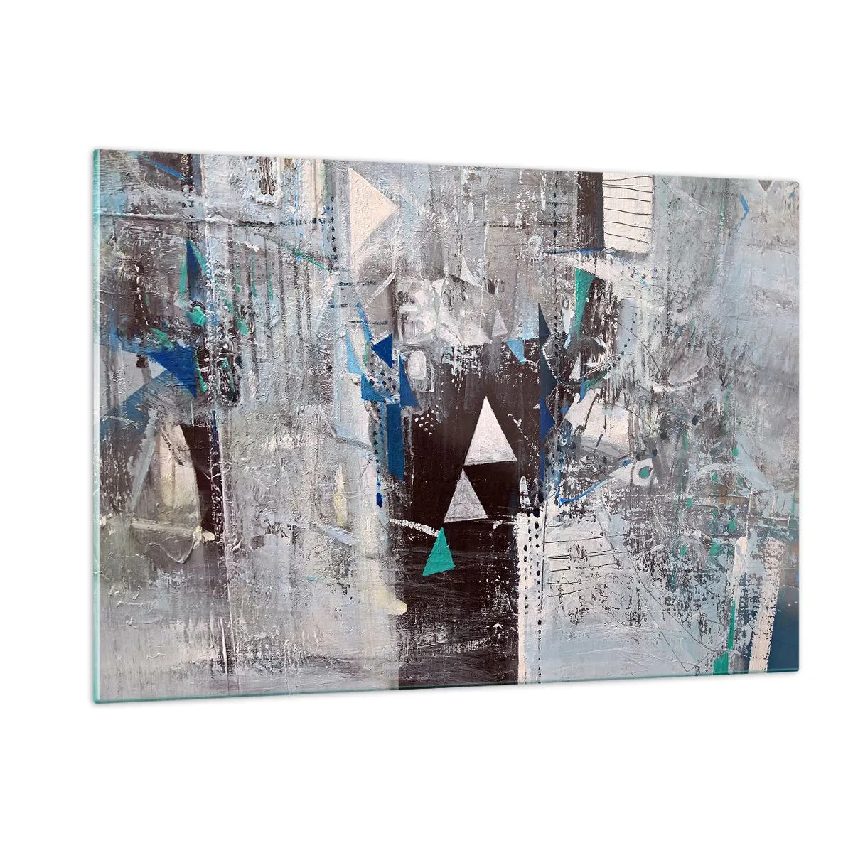 Impression sur verre - Image sur verre - Triangles géométriques sur fond de composition abstraite dans des tons de gris. - 120x80cm - Ordre prioritaire des triangles - Décoration murale moderne pour le salon et la chambre ARTTOR