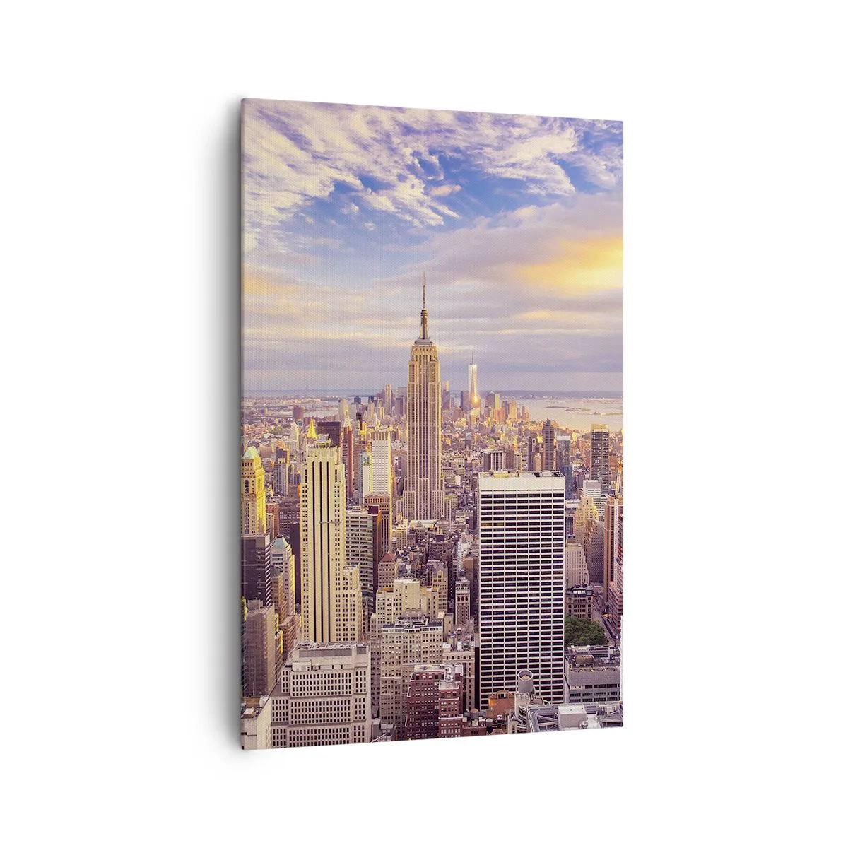 Impression sur toile - Image sur toile - Panorama d'une ville moderne avec des gratte-ciel au coucher du soleil - 80x120cm - Atteindre les nuages