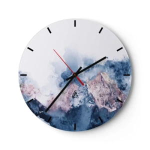 Horloge murale - Pendule murale - Une représentation picturale de montagnes dans des tons de bleu et de rose. - 30x30cm - Ce sont des sommets ! - Décoration murale moderne pour le salon, la cuisine et la chambre ARTTOR