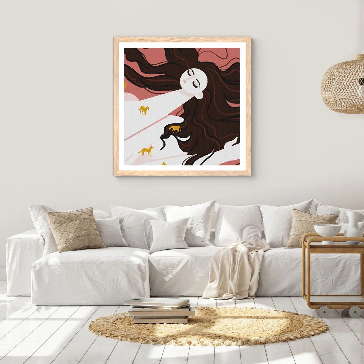 Affiche dans un chêne clair - Poster - Rêve d'un cheval d'or - 40x40 cm