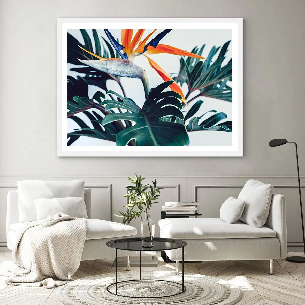 Affiche dans un cadre blanc - Poster - Le buisson oiseaux - 70x50 cm