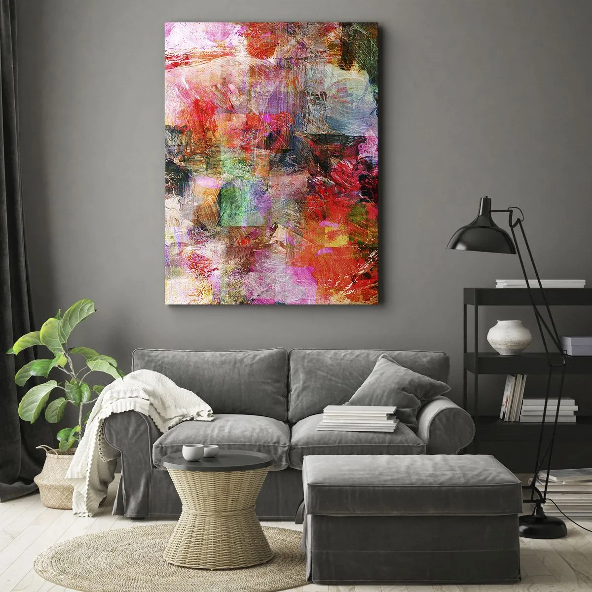 Impression sur toile - Image sur toile - Une composition abstraite aux tons dominants rose et rouge. - 80x120cm - Un voyage à travers les roses - Décoration murale moderne pour le salon et la chambre ARTTOR
