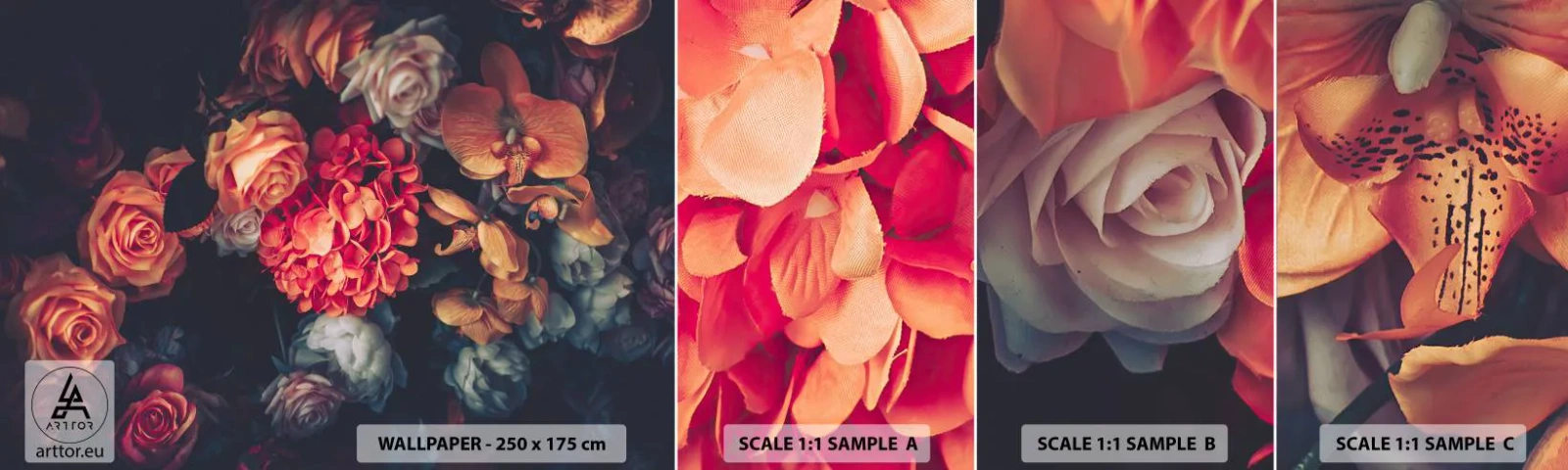 Échantillon de Papier Peint Autocollant Deluxe Sticker - Comme chez les maîtres hollandais - Bouquet de fleurs, Fleurs, Des roses - 100x30 cm