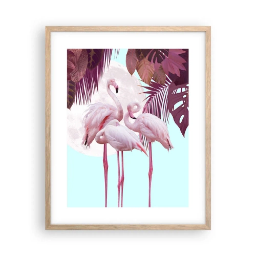 Affiche dans un chêne clair - Poster - Trois oiseaux gracieux - 40x50 cm