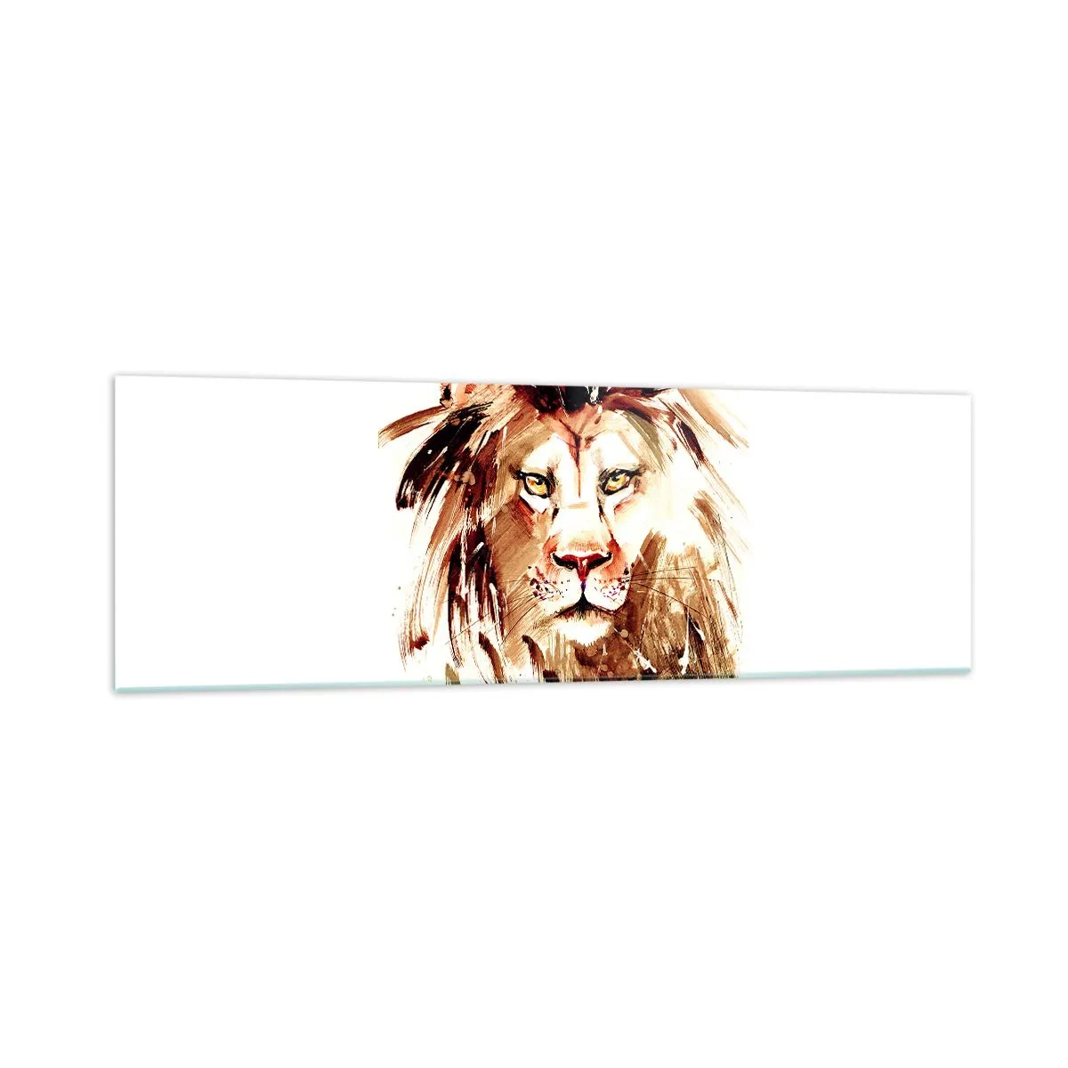 Impression sur verre - Image sur verre - Portrait à l'aquarelle d'un lion aux détails intenses - 160x50cm - Force et dignité - Décoration murale moderne pour le salon et la chambre ARTTOR