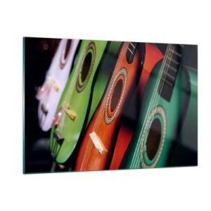 Impression sur verre - Image sur verre - Guitares colorées en rangée - 120x80cm - La guitare a plusieurs couleurs - Décoration murale moderne pour le salon et la chambre ARTTOR