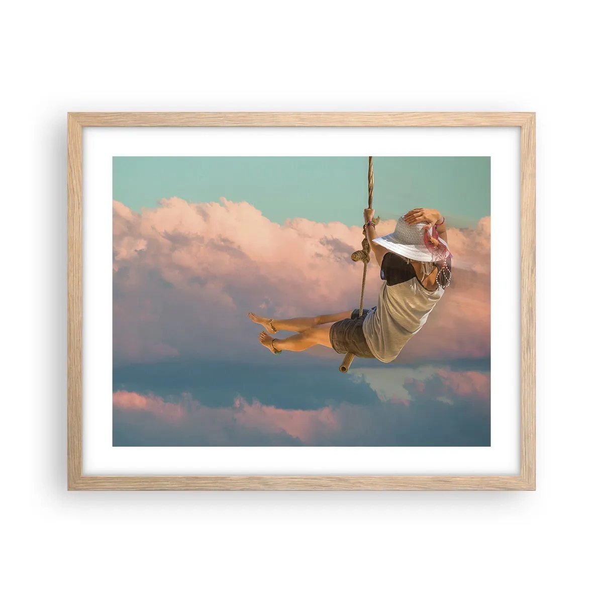 Affiche dans un chêne clair - Poster - S'amuser dans les nuages - 50x40 cm
