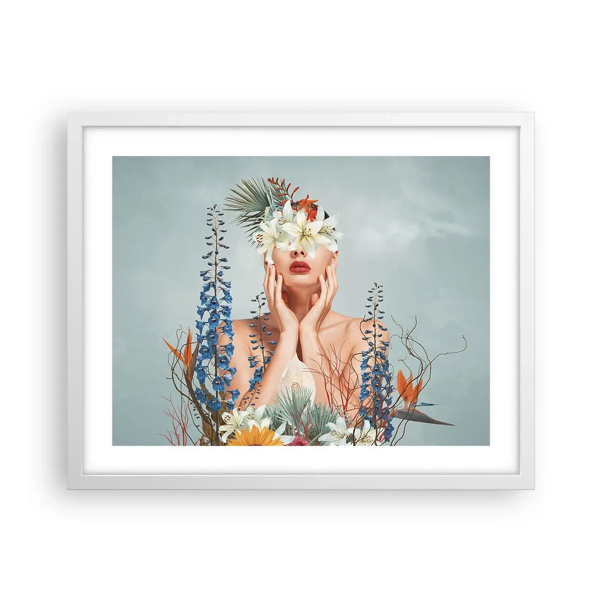 Affiche dans un cadre blanc - Poster - Femme - fleur - 50x40 cm