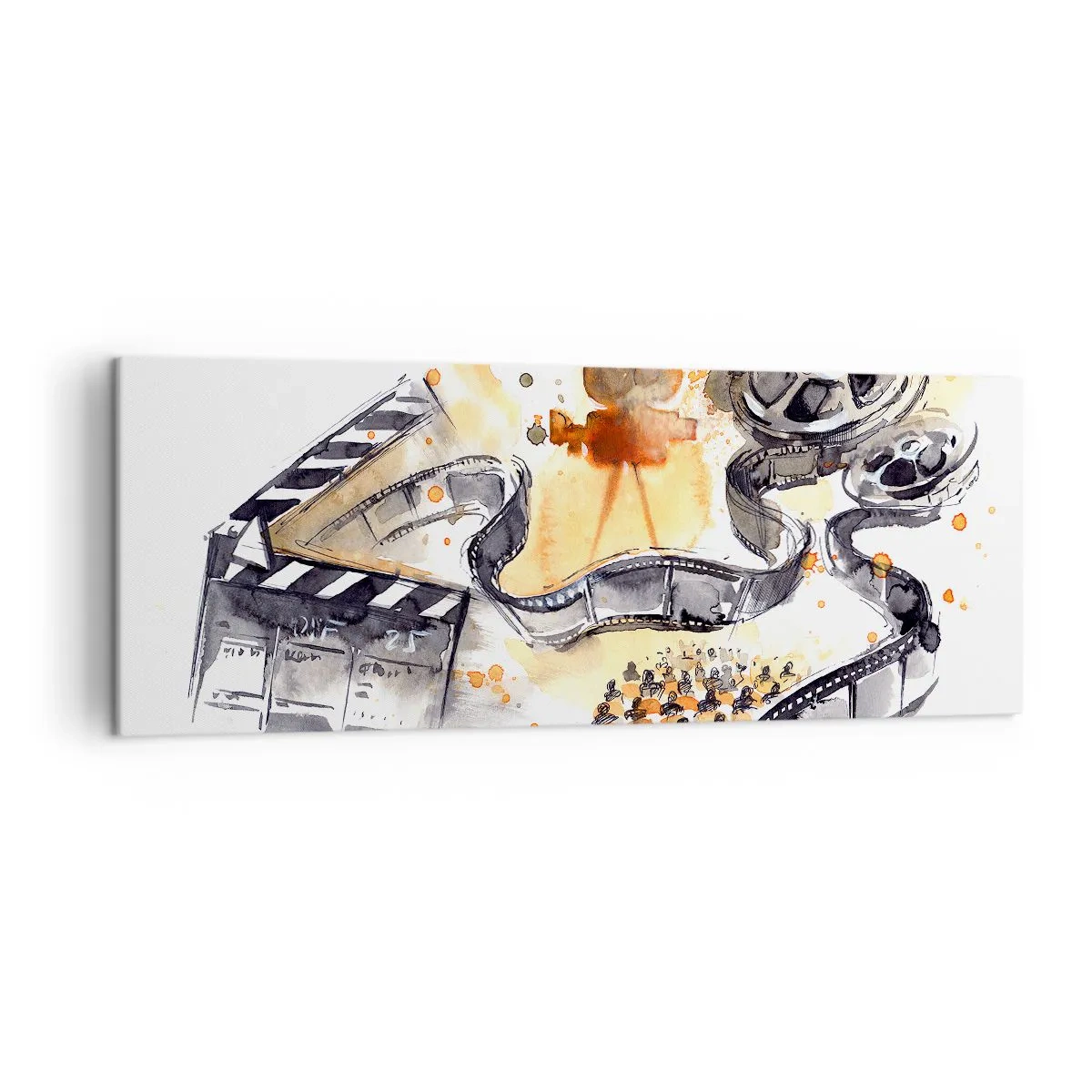 Impression sur toile - Image sur toile - Le symbolisme du cinéma avec une pellicule dans une aquarelle artistique - 140x50cm - Au pays des rêves - Décoration murale moderne pour le salon et la chambre ARTTOR