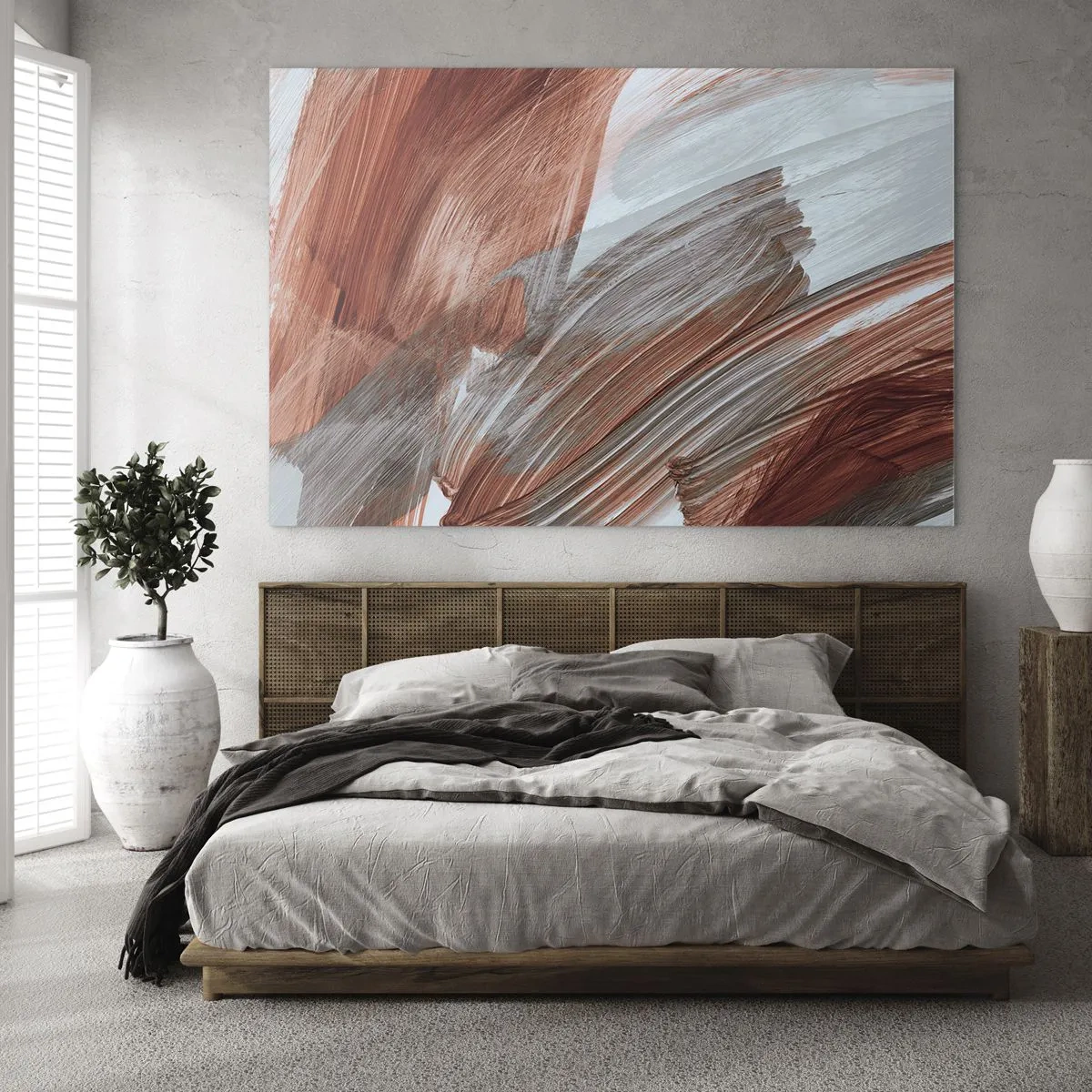 Impression sur verre - Image sur verre - Coups de pinceau dynamiques aux couleurs chaudes de l'automne et aux bleus froids. - 70x50cm - Abstraction venteuse et automnale - Décoration murale moderne pour le salon et la chambre ARTTOR