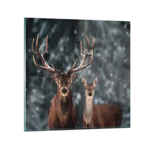 Impression sur verre - Image sur verre - Le roi de la forêt avec sa femme - 60x60 cm