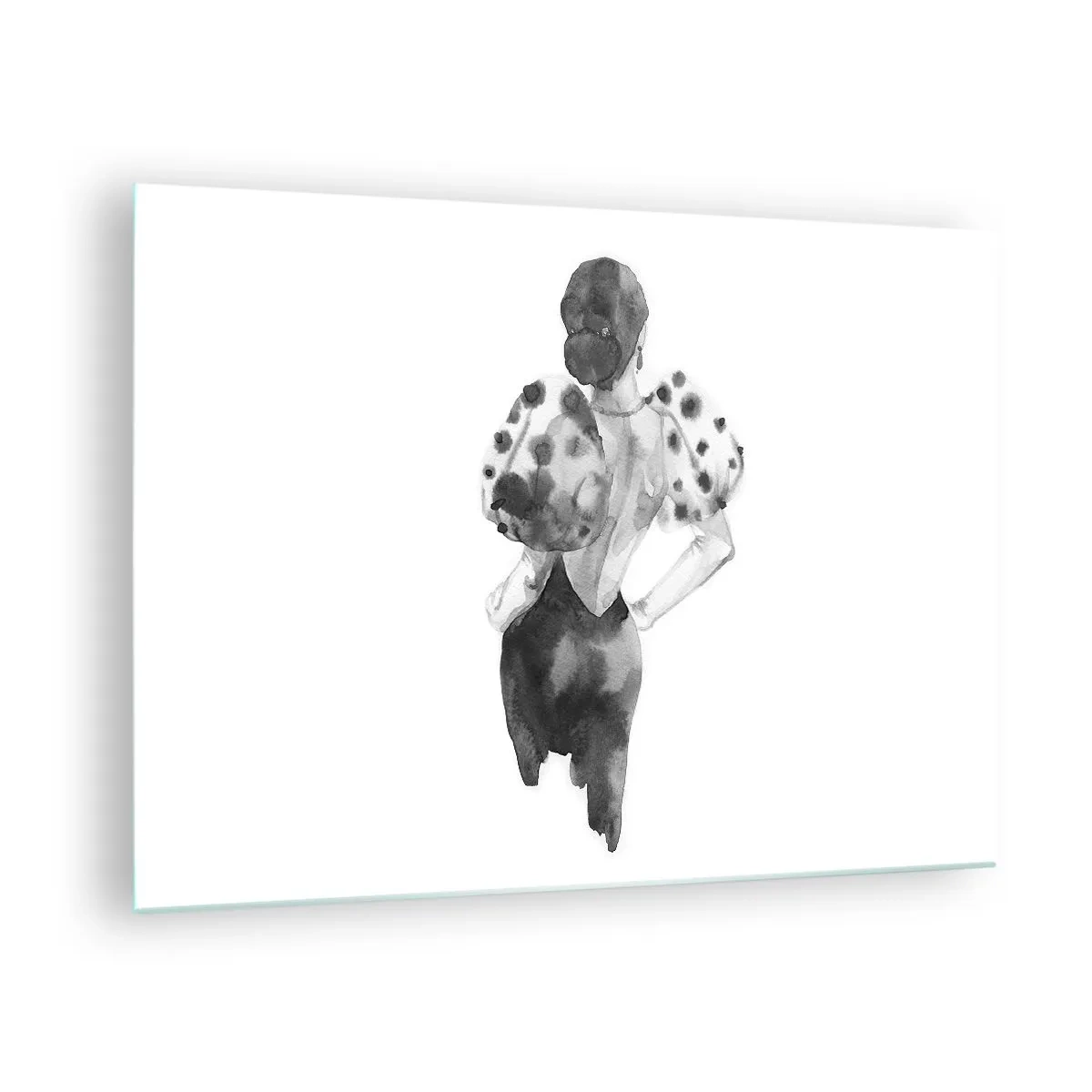 Impression sur verre - Image sur verre - Silhouette noire et blanche d'une femme dans une tenue élégante - 70x50cm - Elle est passée juste à côté - Décoration murale moderne pour le salon et la chambre ARTTOR