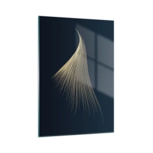 Impression sur verre - Image sur verre - Une ligne dorée ressemblant à une aile sur un fond bleu marine - 50x70cm - Comme les cheveux d'un ange - Décoration murale moderne pour le salon et la chambre ARTTOR