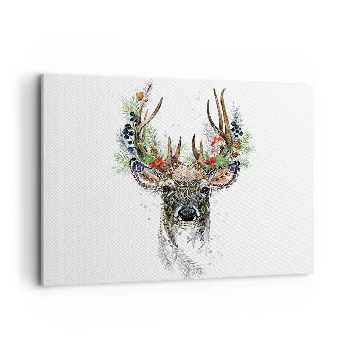 Impression sur toile - Image sur toile - Cerf stylisé avec des bois décoratifs sur fond blanc - 100x70cm - En robe de fête - Décoration murale moderne pour le salon et la chambre ARTTOR