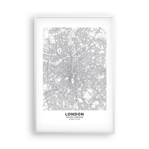 Affiche dans un cadre blanc - Poster - Carte du labyrinthe londonien - 61x91 cm