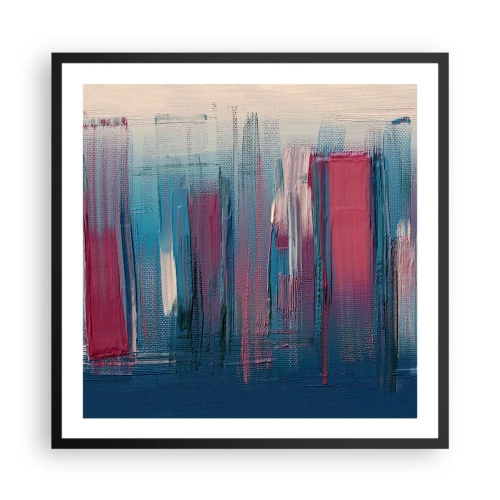 Affiche dans un cadre noir - Poster - Composition verticale en bleu et rouge - 60x60 cm