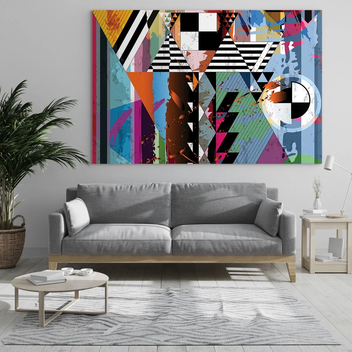 Impression sur verre - Image sur verre - Abstraction géométrique avec une variété de formes et de couleurs - 120x80cm - Géométrique et organique - Décoration murale moderne pour le salon et la chambre ARTTOR