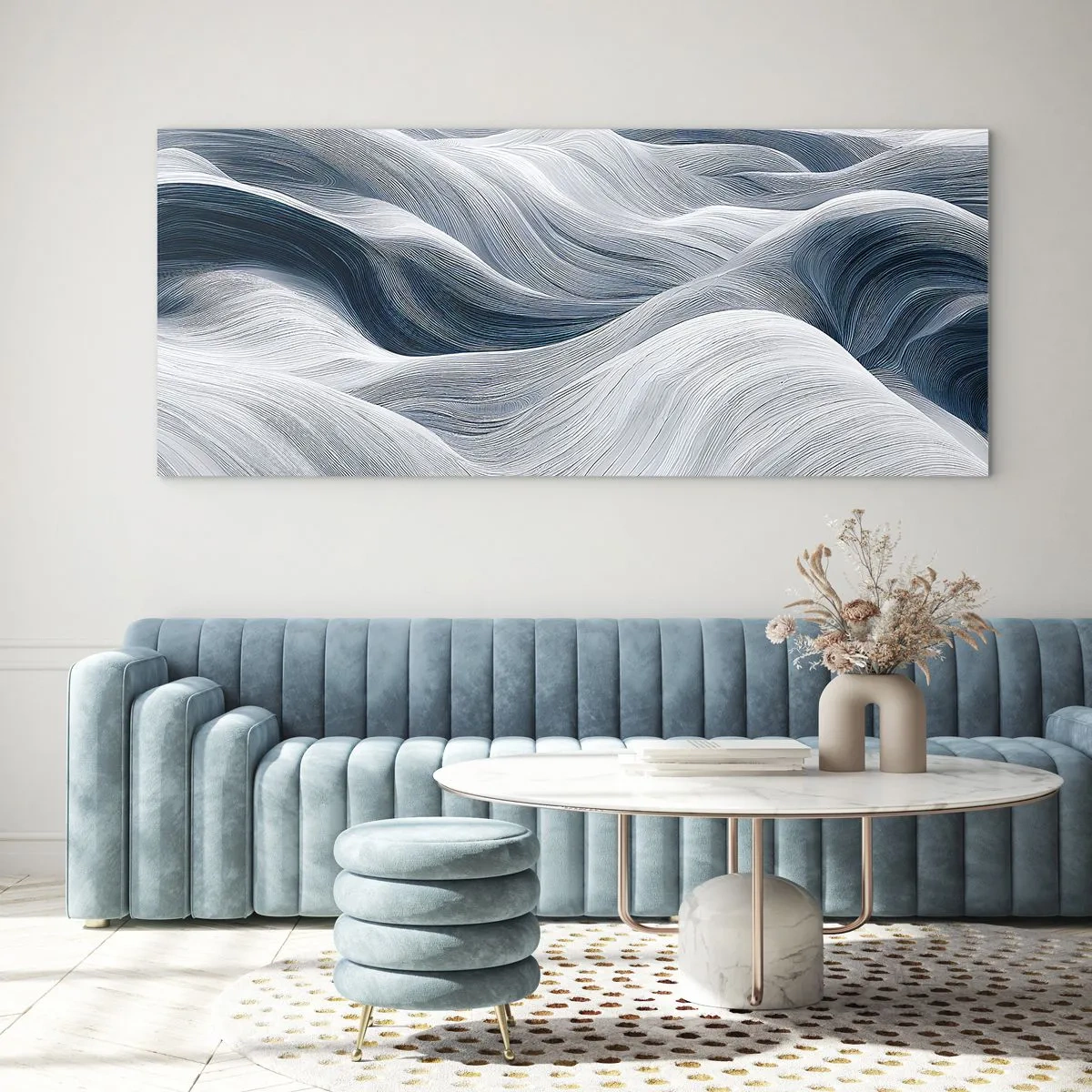 Impression sur verre - Image sur verre - Vagues blanches et bleues - 100x40 cm