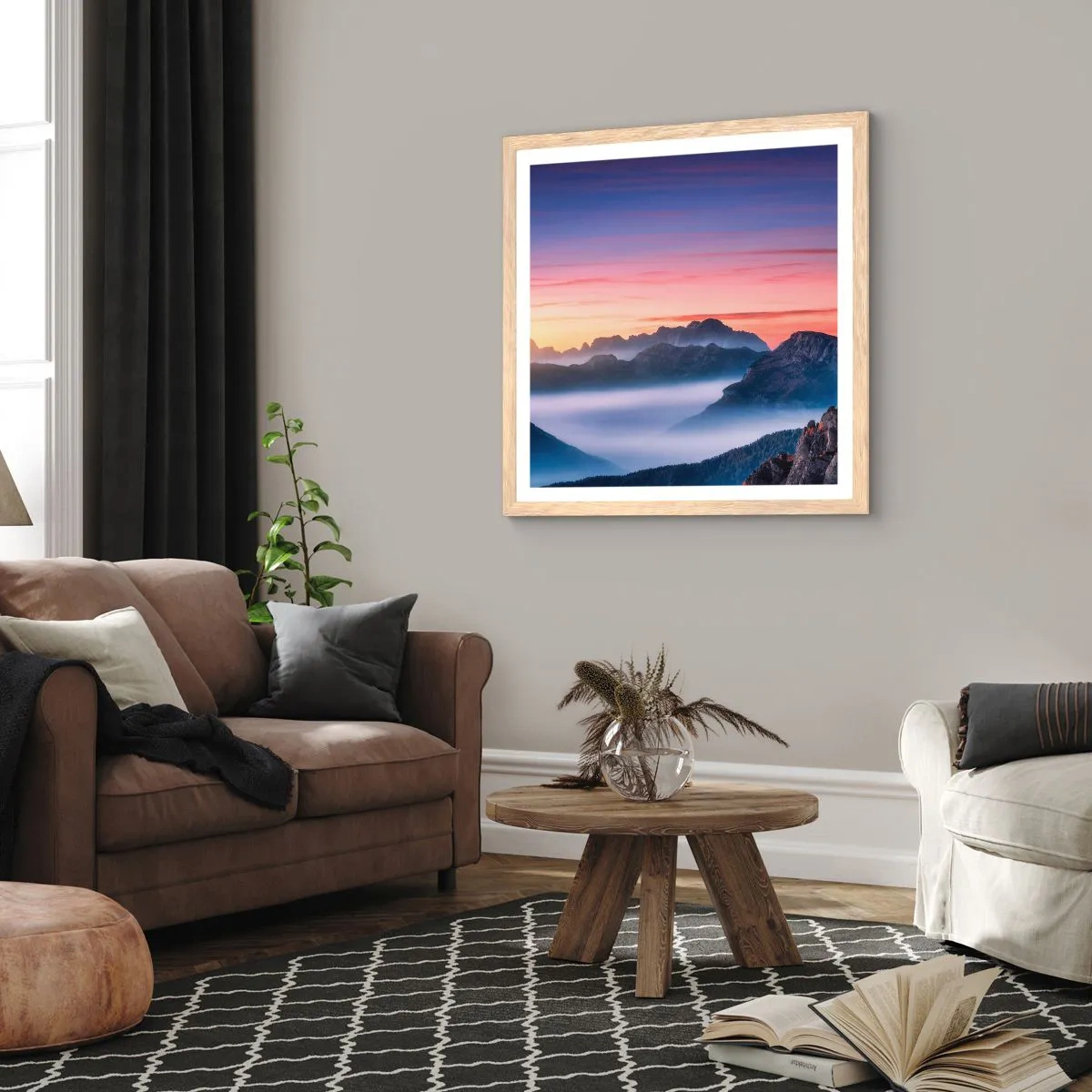 Affiche dans un chêne clair - Poster - Au-dessus des vallées - 60x60 cm