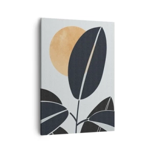 Impression sur toile - Image sur toile - Un motif de feuille minimaliste avec un soleil brillant en arrière-plan. - 50x70cm - Une chaude journée d'été - Décoration murale moderne pour le salon et la chambre ARTTOR