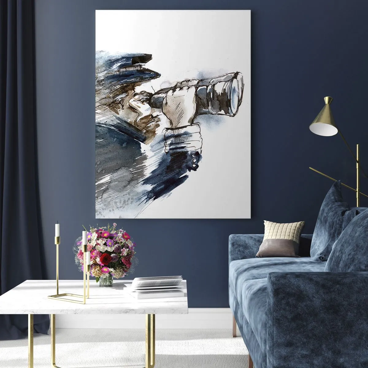 Impression sur verre - Image sur verre - Un homme avec des jumelles dans une composition aquarelle dynamique - 50x70cm - Dix sur l'échelle de Beaufort ! - Décoration murale moderne pour le salon et la chambre ARTTOR