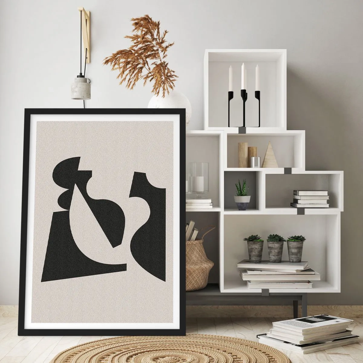 Affiche dans un cadre noir - Poster - Composition géométrique abstraite en noir et beige - 50x70cm - À monter soi-même - Décoration murale moderne pour le salon et la chambre ARTTOR