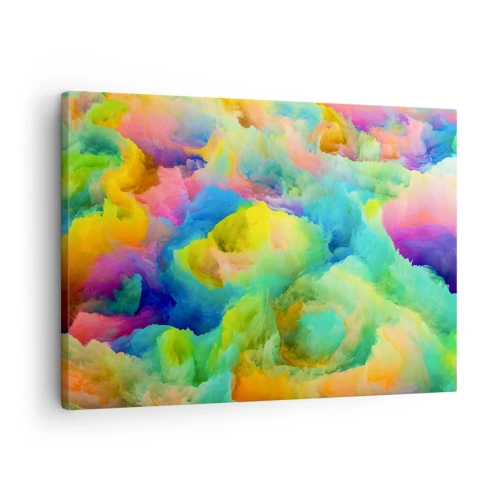 Impression sur toile - Image sur toile - Composition abstraite aux couleurs de l'arc-en-ciel - 70x50cm - Plumule arc-en-ciel - Décoration murale moderne pour le salon et la chambre ARTTOR