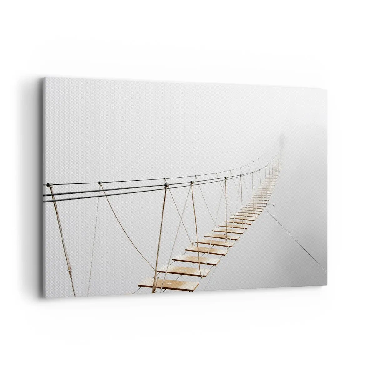 Impression sur toile - Image sur toile - Un pont suspendu dans le brouillard vu d'une perspective minimaliste - 100x70cm - Où cela va-t-il te mener? - Décoration murale moderne pour le salon et la chambre ARTTOR