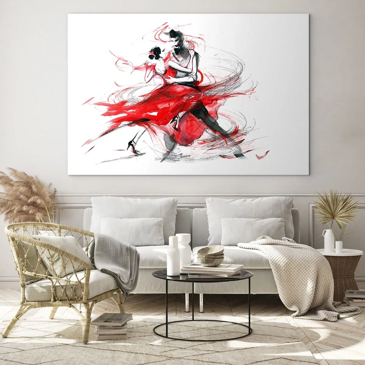 Impression sur verre - Image sur verre - Un couple de danseurs dans une danse aquarelle dynamique - 100x70cm - Tango - le rythme de la passion - Décoration murale moderne pour le salon et la chambre ARTTOR