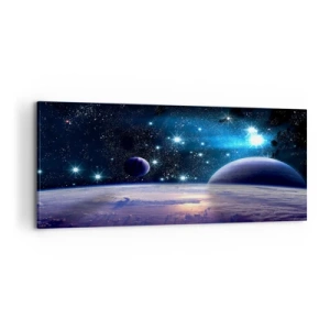 Impression sur toile - Image sur toile - Une vue de l'espace avec des planètes et des étoiles - 120x50cm - Toujours seul? - Décoration murale moderne pour le salon et la chambre ARTTOR