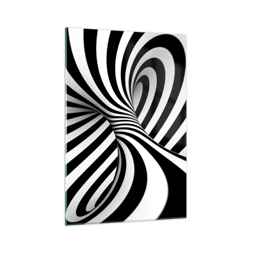 Impression sur verre - Image sur verre - Tunnel abstrait avec des rayures en spirale noires et blanches - 70x100cm - Composition : espace de danse - Décoration murale moderne pour le salon et la chambre ARTTOR