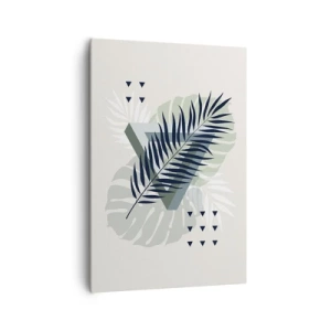 Impression sur toile - Image sur toile - Composition géométrique avec des feuilles tropicales dans des tons verts - 70x100cm - Nature et géométrie - deux odres? - Décoration murale moderne pour le salon et la chambre ARTTOR