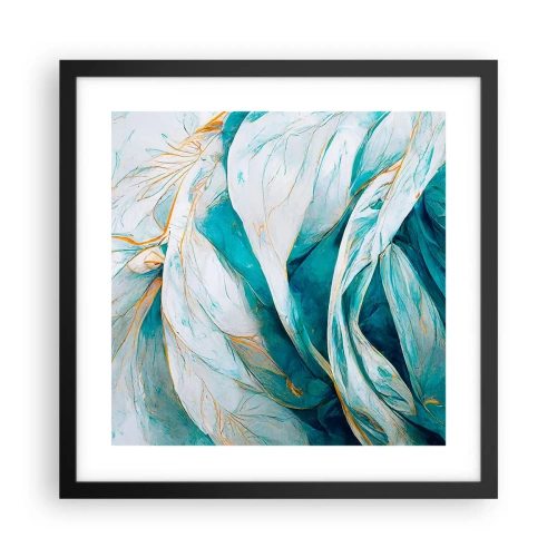 Affiche dans un cadre noir - Poster - Abstraction bleue avec un motif doré - 40x40 cm