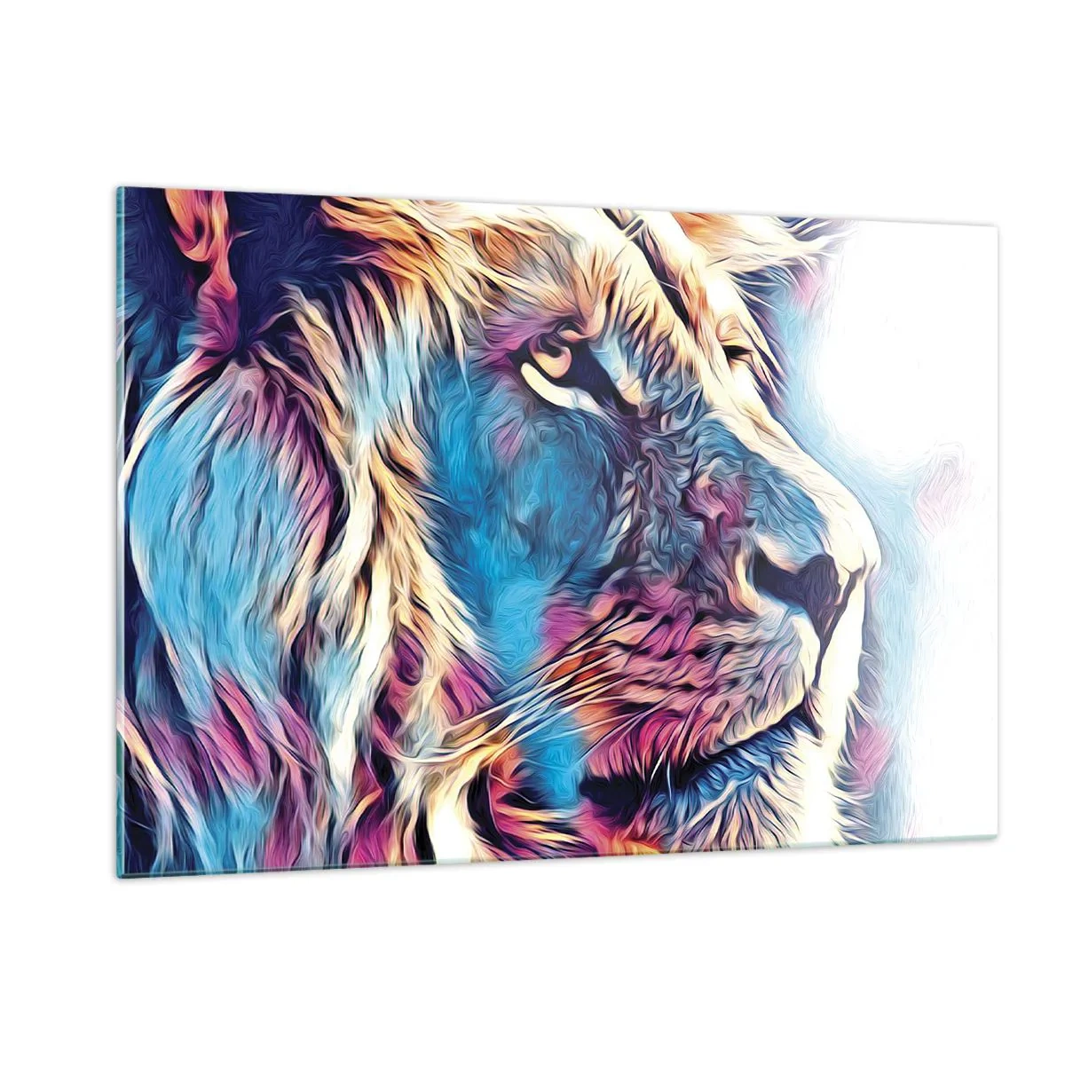 Impression sur verre - Image sur verre - Graphiques de lion colorés dans un style moderne et artistique - 120x80cm - L'intelligence de la nature - Décoration murale moderne pour le salon et la chambre ARTTOR